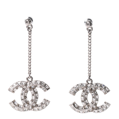 Chanel Baguette Crystal CC Drop Earrings Silver 1 of 4
