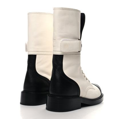 Chanel Calfskin Lace Up Logo Mid Calf Combat Boots 39 39 White 4 of 7