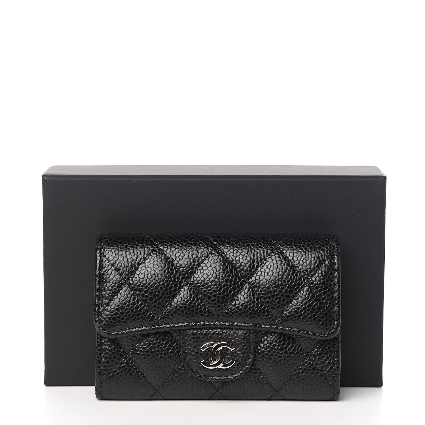 Caviar Quilted Flap Card Holder Black