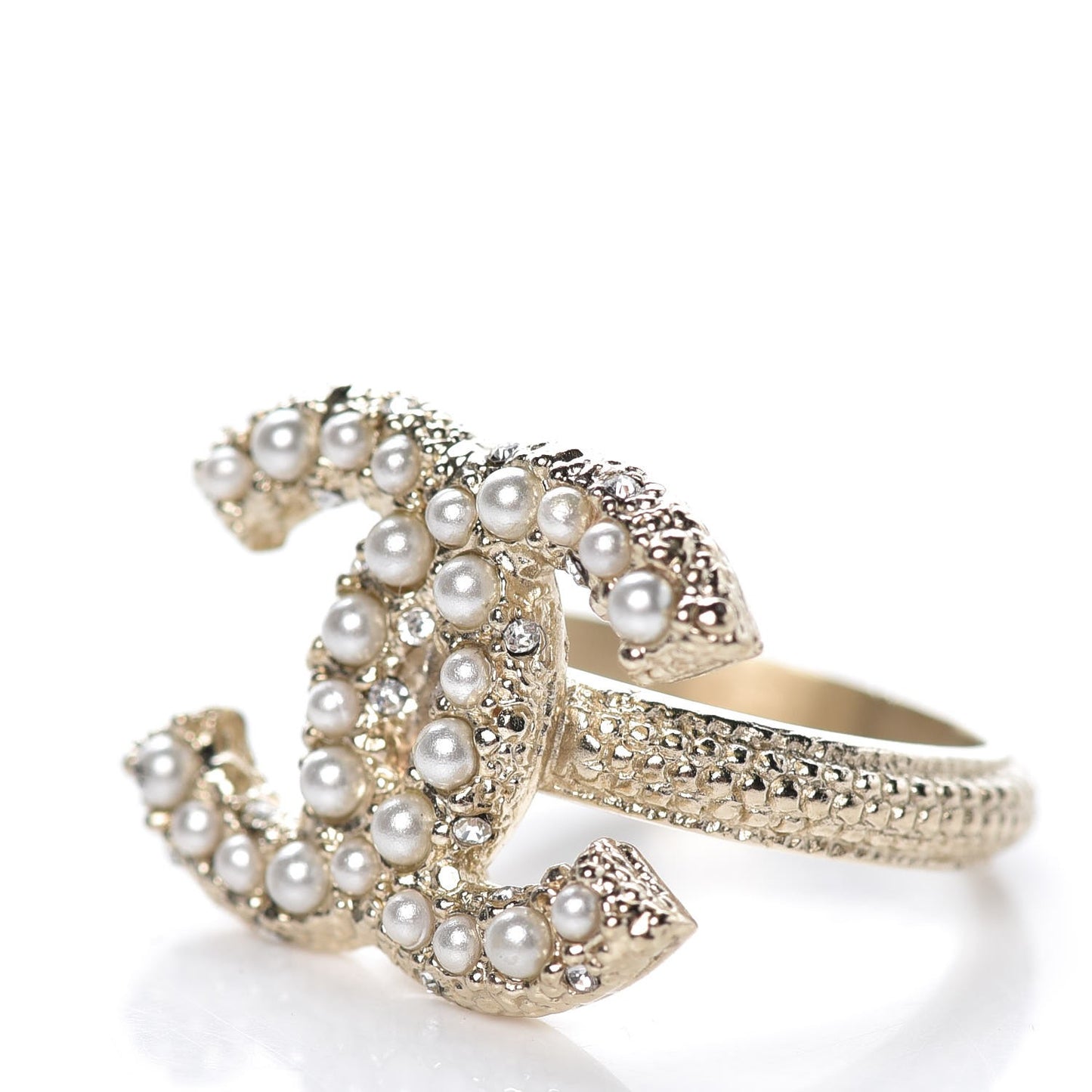 Crystal Pearl CC Ring 6 Gold