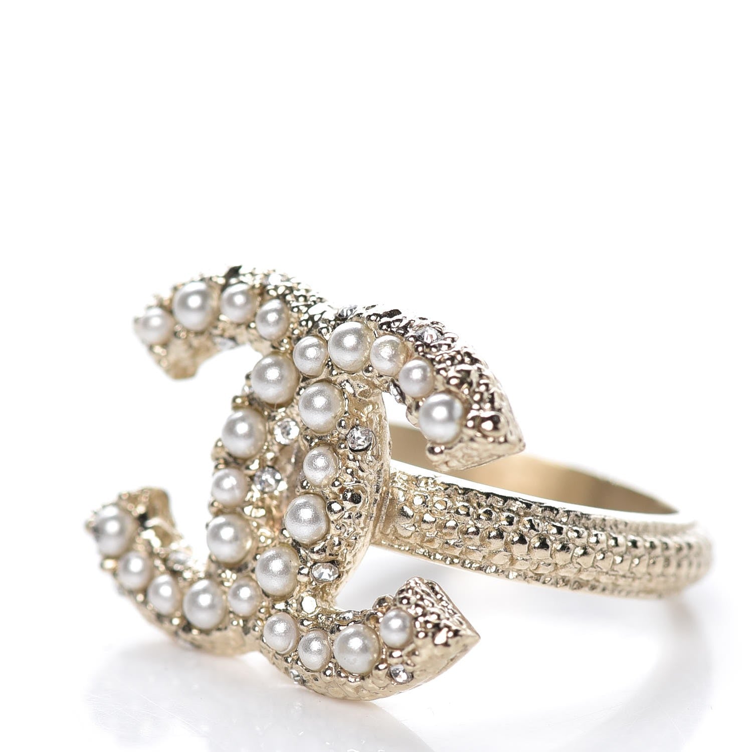 Chanel Crystal Pearl CC Ring 6 Gold 3 of 6