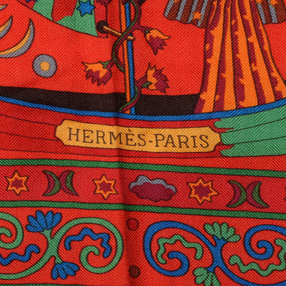 Hermes Cashmere Silk Peuple Du Vent Shawl 140 Rouge Vert Bordeaux 4 of 7