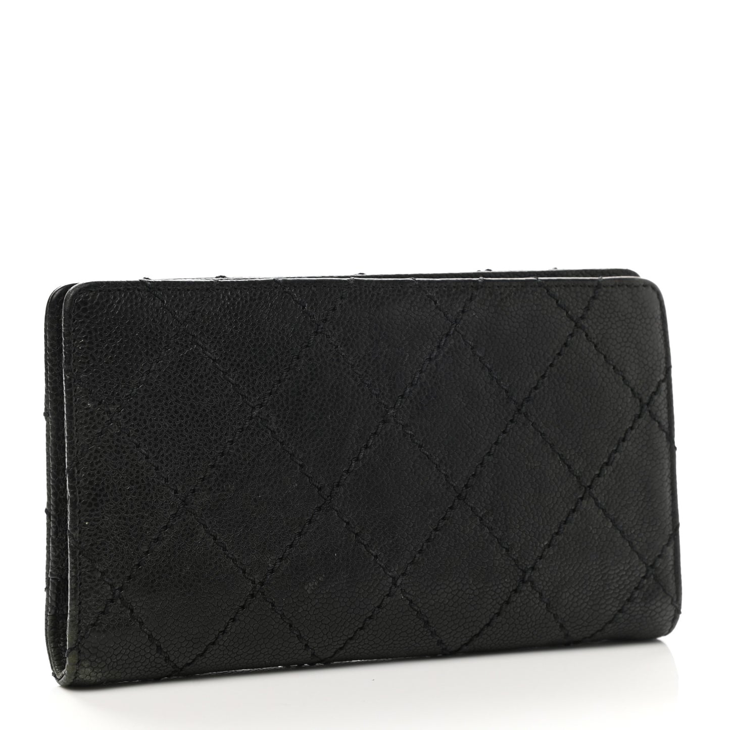 Distressed Caviar Stitched Outdoor Yen Wallet Black