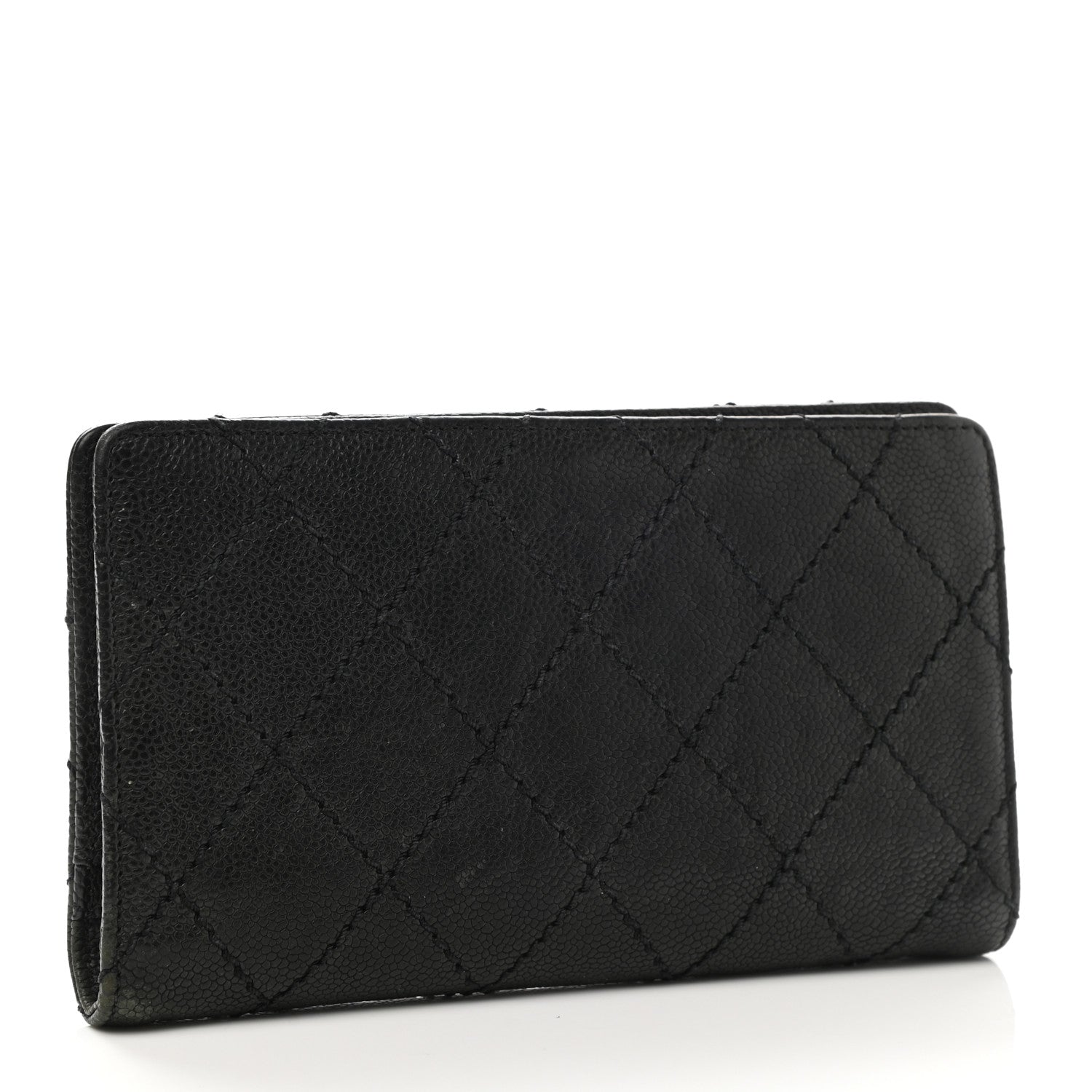 Chanel Distressed Caviar Stitched Outdoor Yen Wallet Black 3 of 7