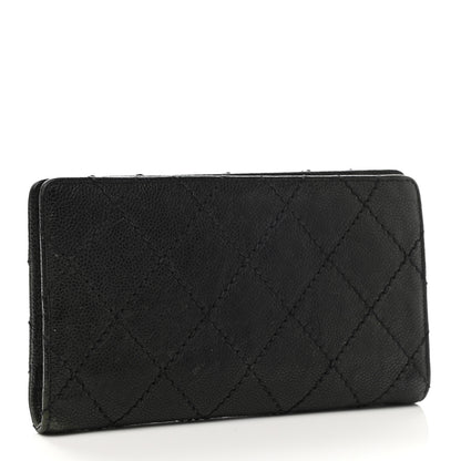 Chanel Distressed Caviar Stitched Outdoor Yen Wallet Black 3 of 7