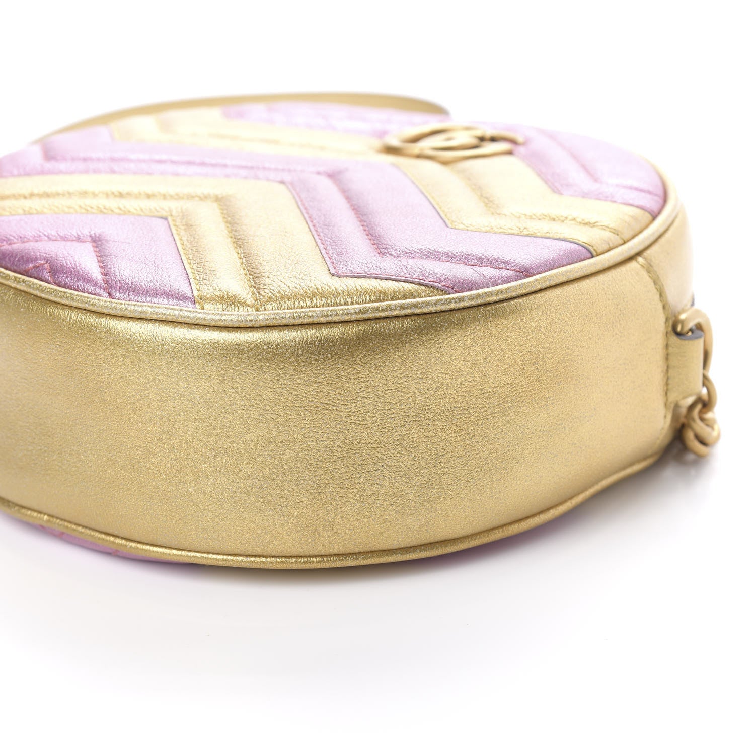 Gucci Metallic Calfskin Matelasse Mini GG Marmont Round Shoulder Bag Gold Pink 9 of 10