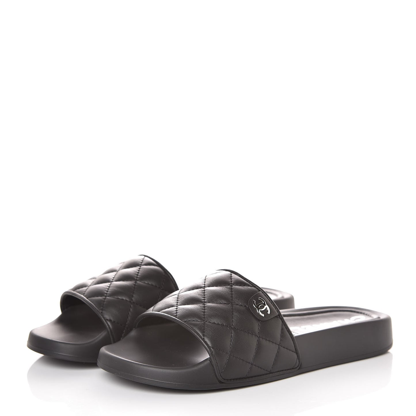 Lambskin Quilted CC Mules Sandals 37 Black