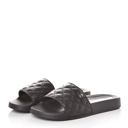 Chanel Lambskin Quilted CC Mules Sandals 37 Black 3 of 9