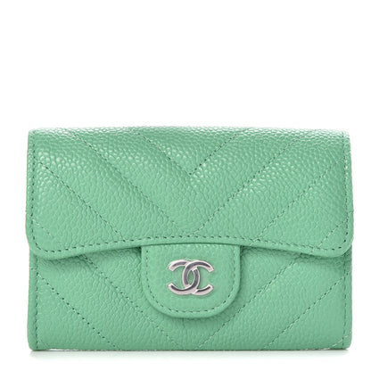 Chanel Caviar Chevron Quilted Flap Card Holder Green 1 of 9