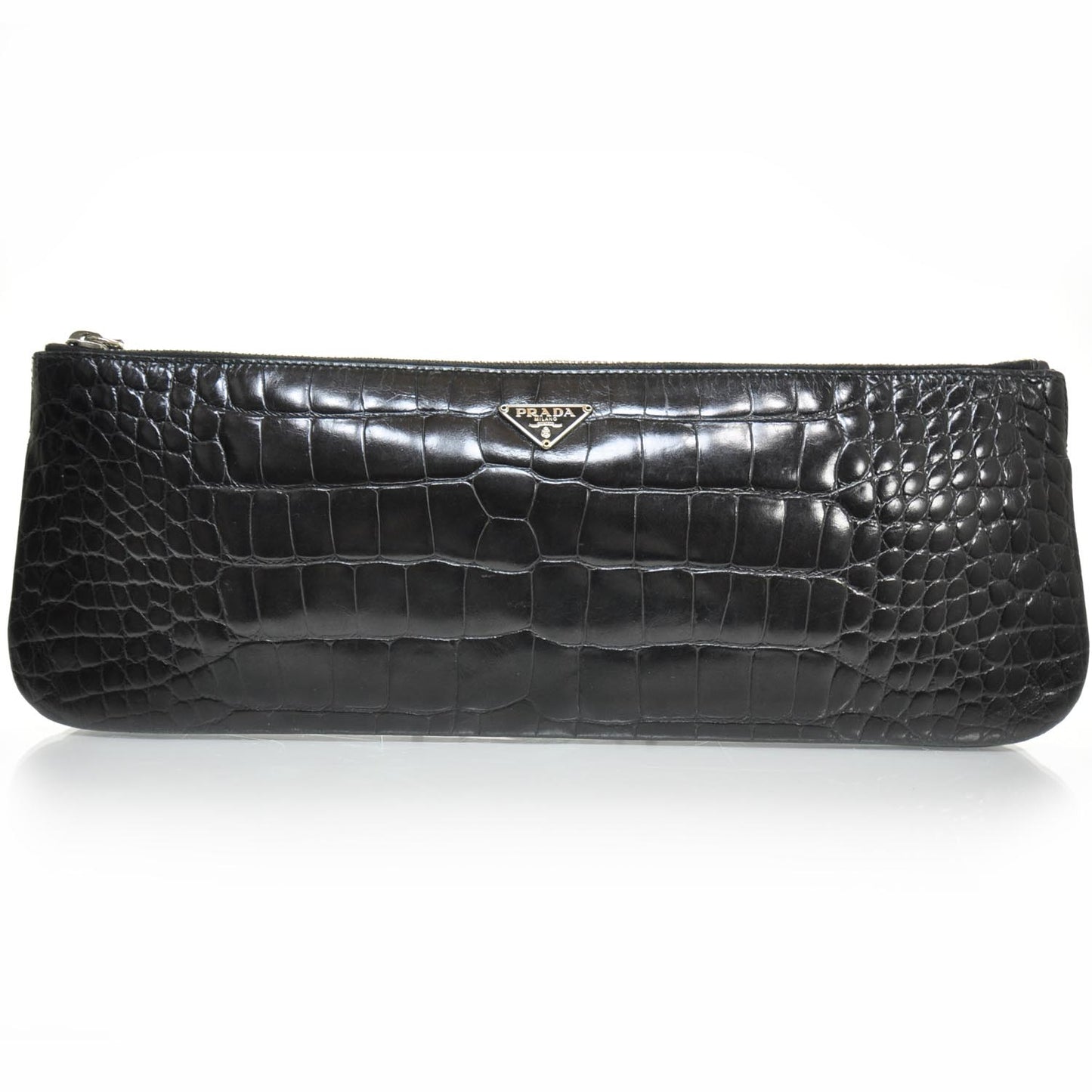 Crocodile Embossed Long Clutch Black