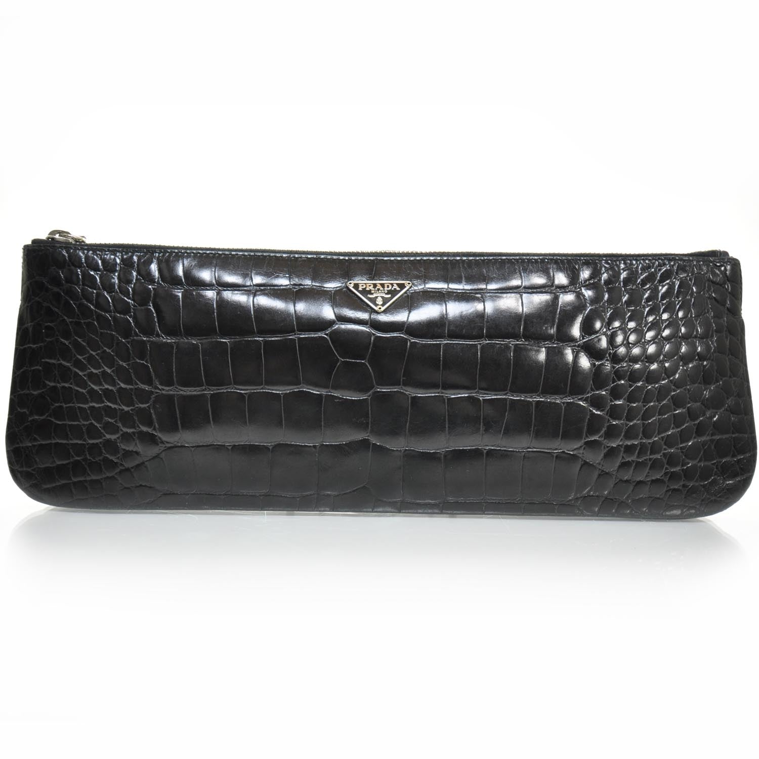 Prada Crocodile Embossed Long Clutch Black 2 of 9