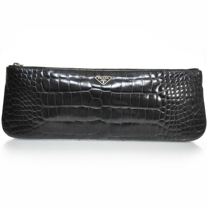 Prada Crocodile Embossed Long Clutch Black 2 of 9