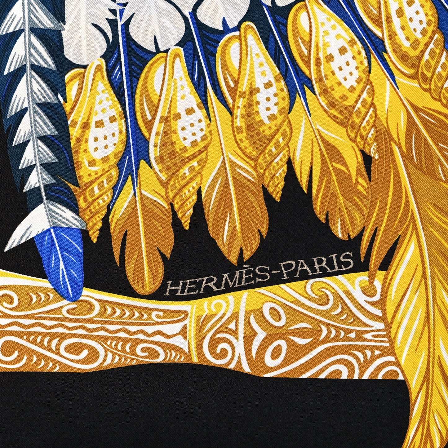 Silk Danse Pacifique Scarf 90 Black Bleu Nuit Gold