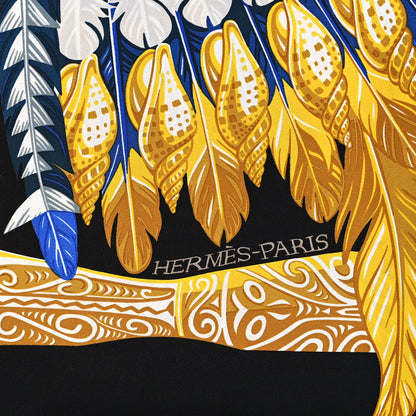 Hermes Silk Danse Pacifique Scarf 90 Black Bleu Nuit Gold 2 of 5