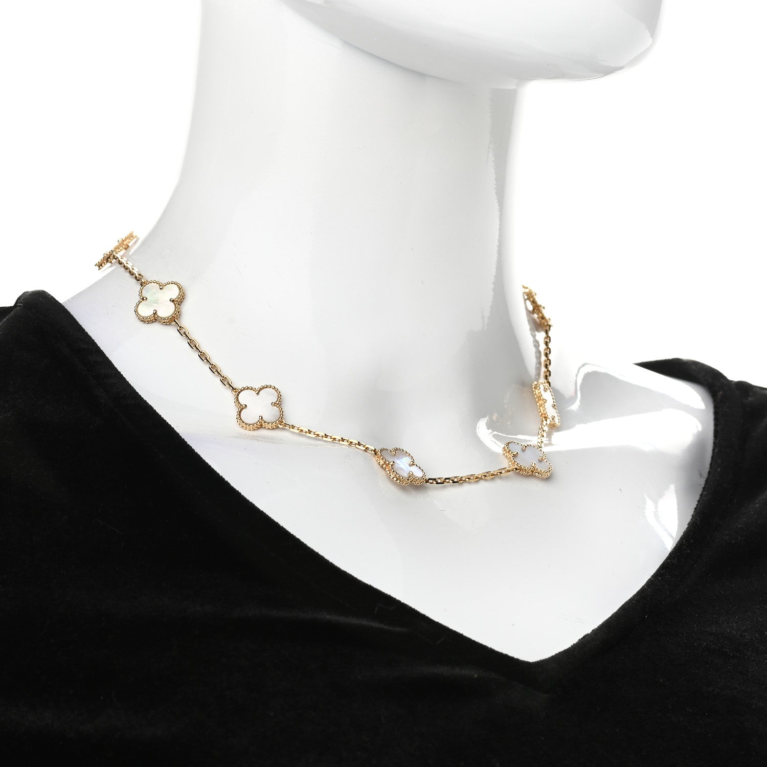 Van Cleef & Arpels 18K Yellow Gold Mother of Pearl 10 Motifs Vintage Alhambra Necklace 2 of 5