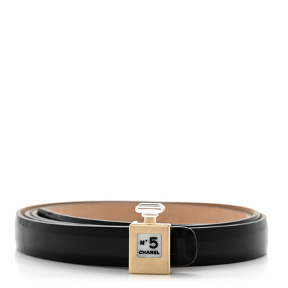 Chanel Patent CC No 5 Perfume Bottle Skinny Belt 90 36 Black 1 of 7