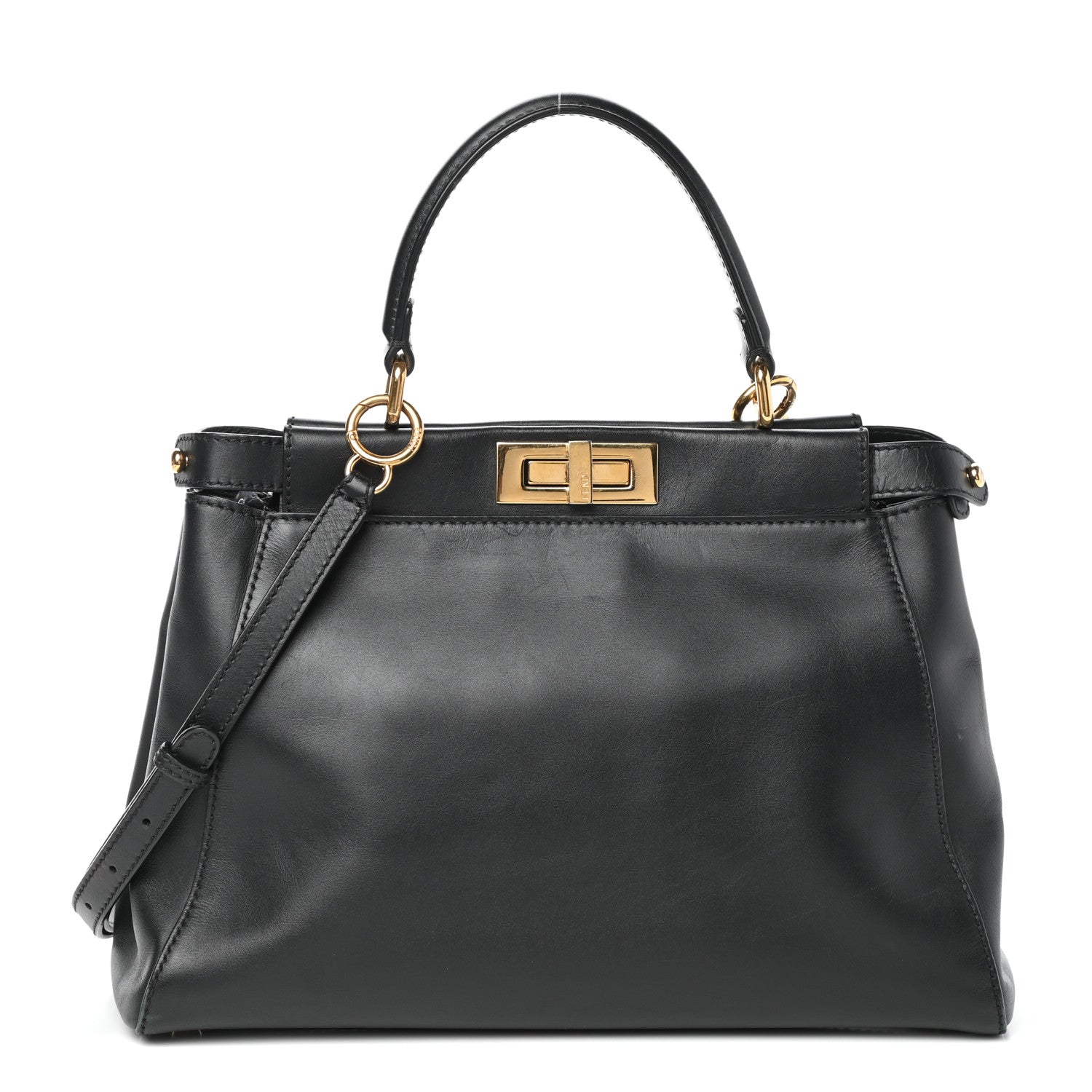 Fendi Vitello Morgan Shiny Nappa Medium Peekaboo Iconic Satchel Black 1 of 10