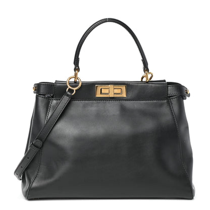 Fendi Vitello Morgan Shiny Nappa Medium Peekaboo Iconic Satchel Black 1 of 10