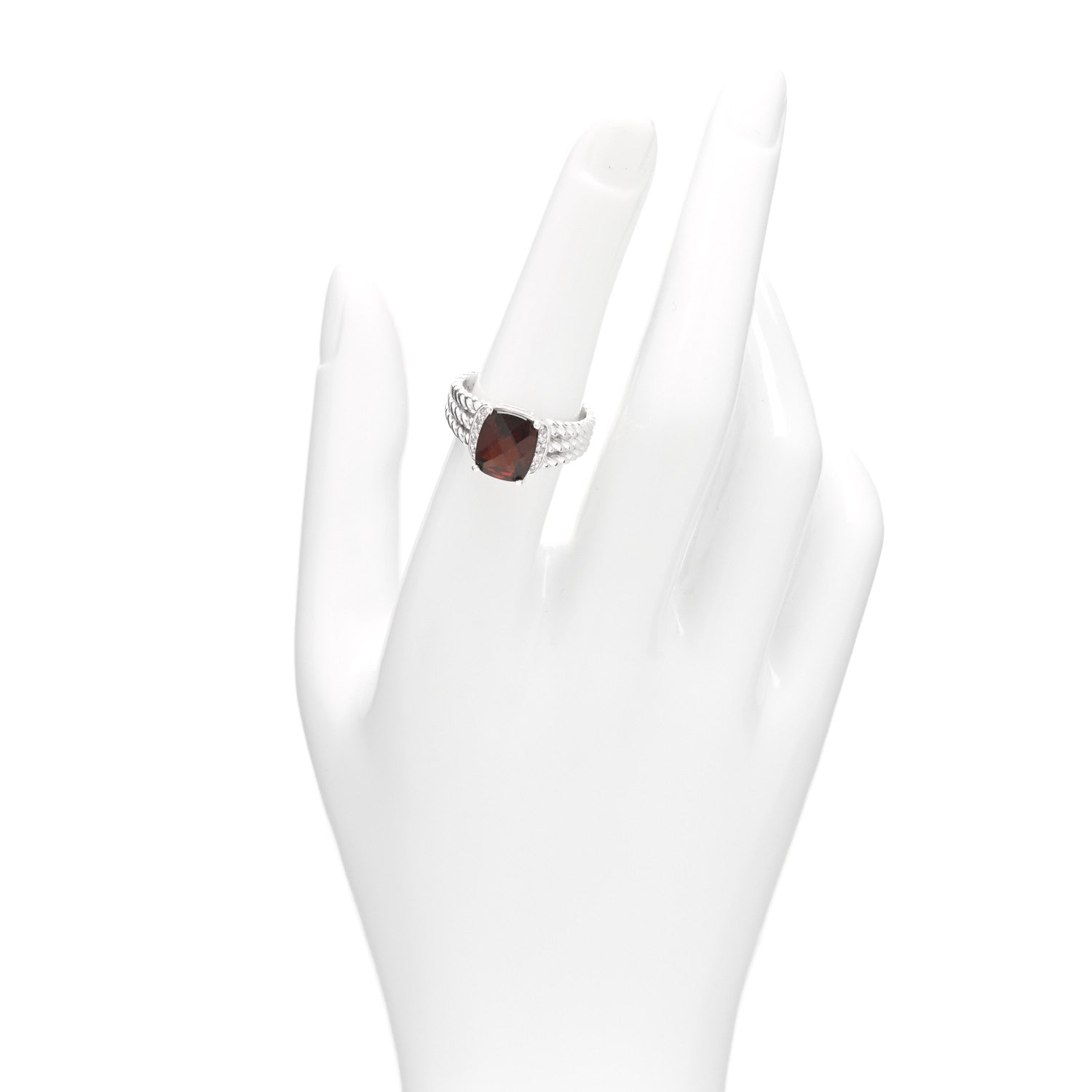 David Yurman Sterling Silver Diamond Garnet 10mm Petite Wheaton Ring 52 6 2 of 4