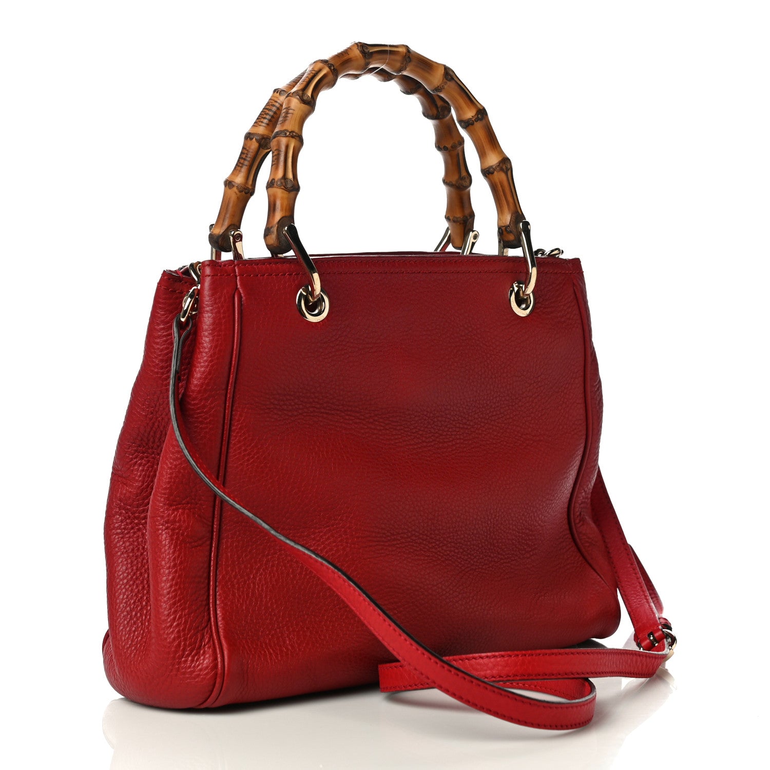 Gucci Calfskin Small Bamboo Shopper Tote Red 2 of 9