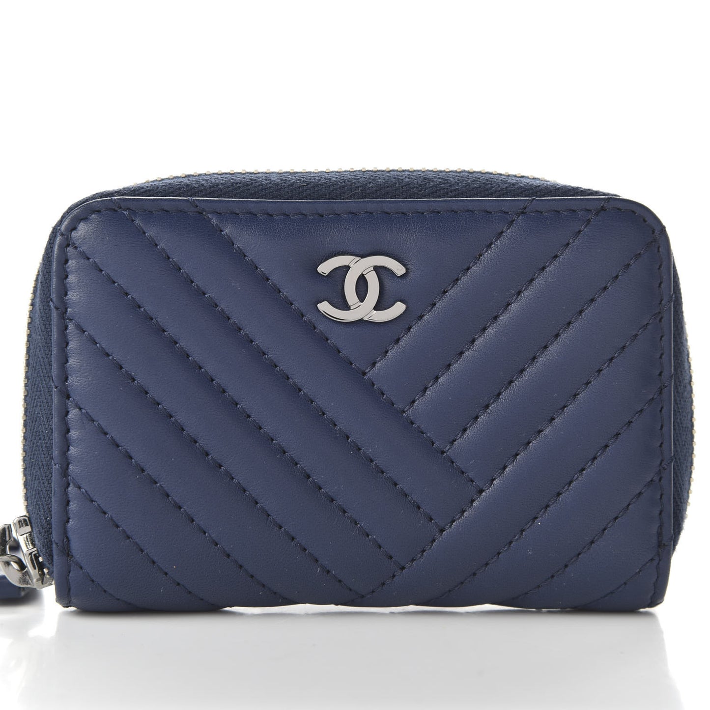 Lambskin Quilted CC Crossing Zip Around Coin Purse Navy