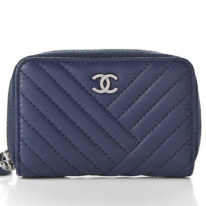 Chanel Lambskin Quilted CC Crossing Zip Around Coin Purse Navy 10 of 11