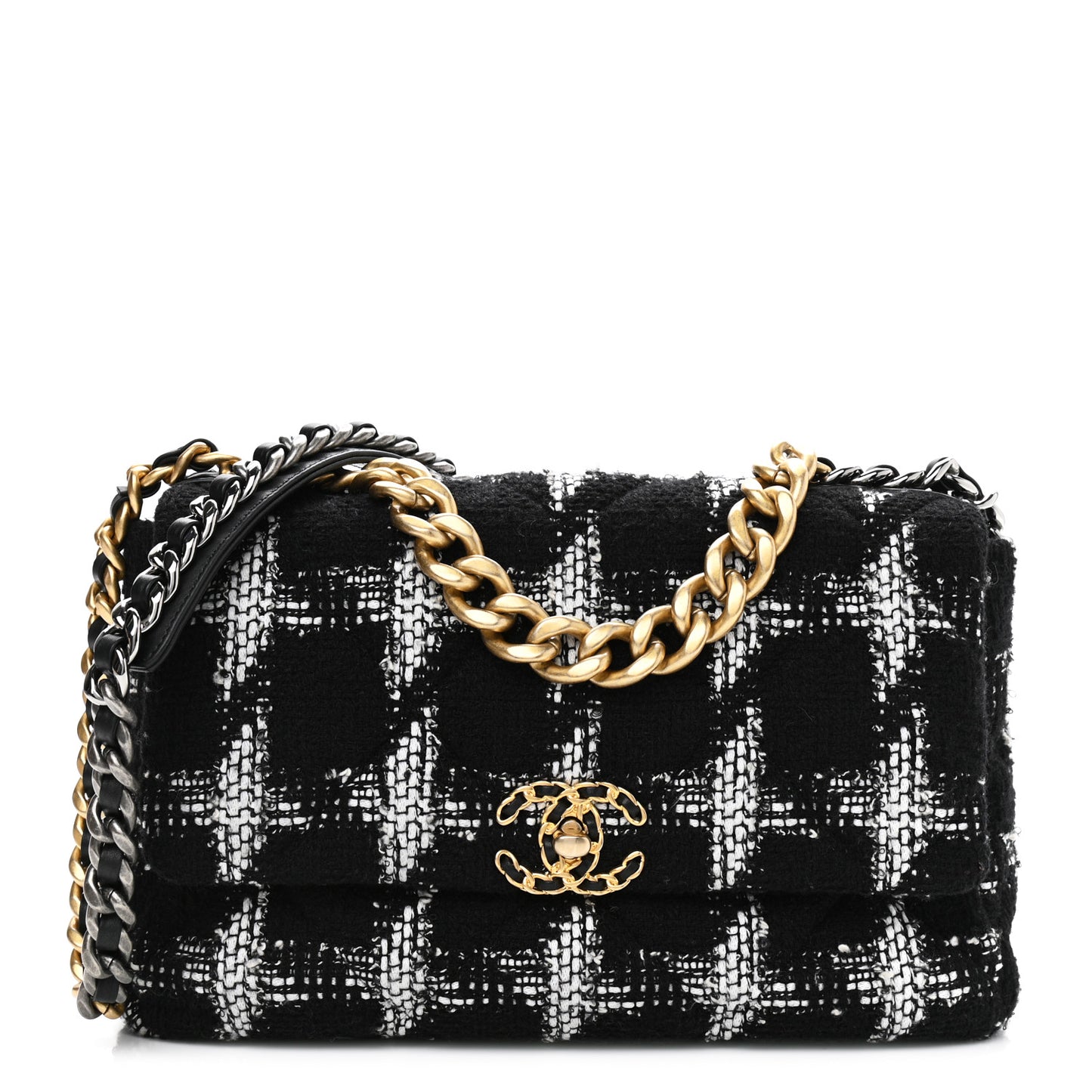 Tweed Quilted Large Chanel 19 Flap Black White