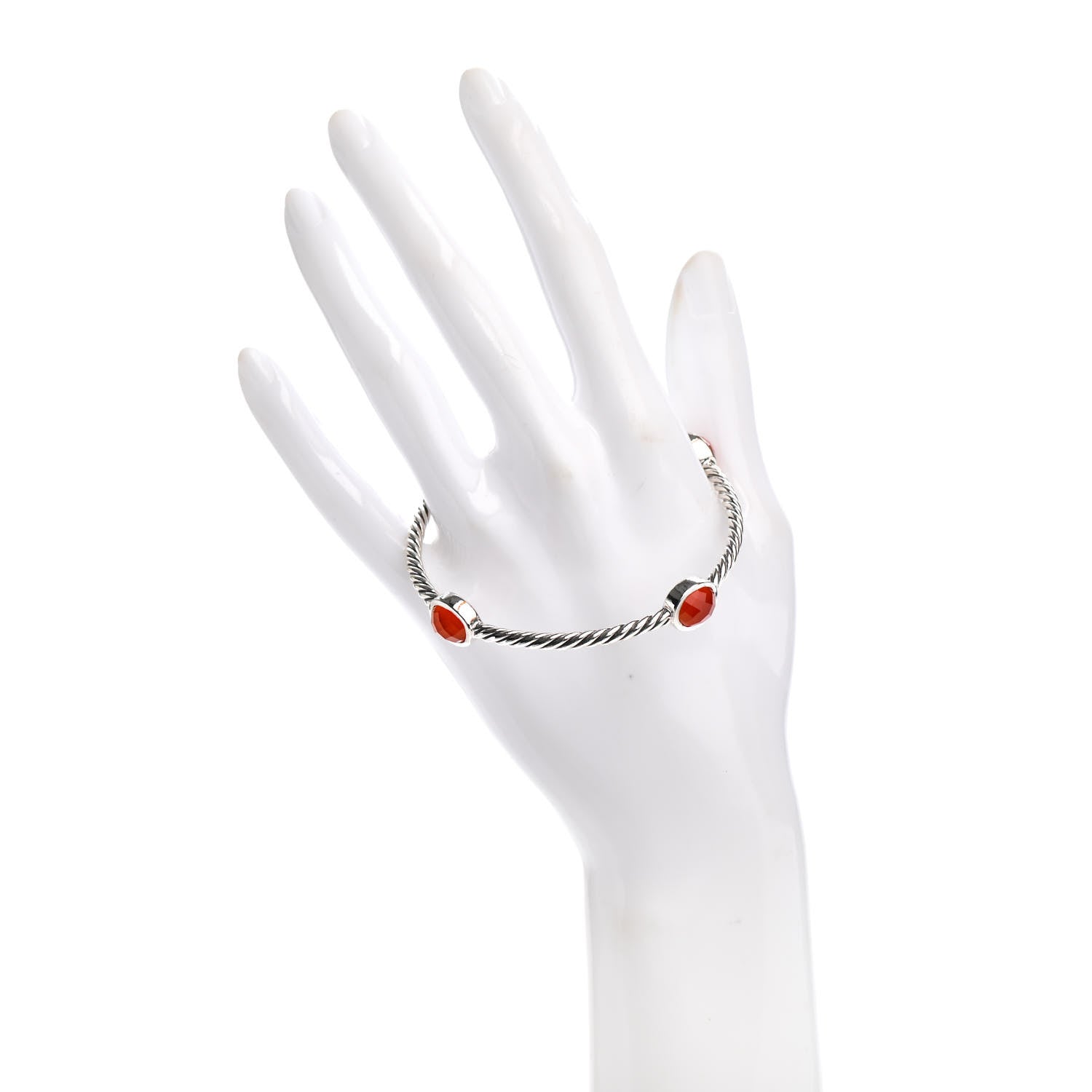 David Yurman Sterling Silver Carnelian Color Classics 4 Station Bangle Bracelet 2 of 4