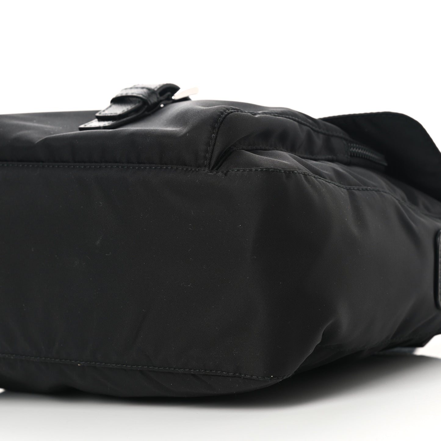 Re-Nylon Vela Saffiano Pocket Single Buckle Messenger Shoulder Bag Black