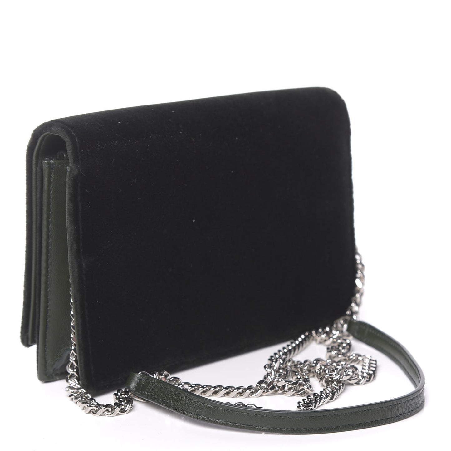 Velvet Crystal Monogram Kate Tassel Chain Wallet Green