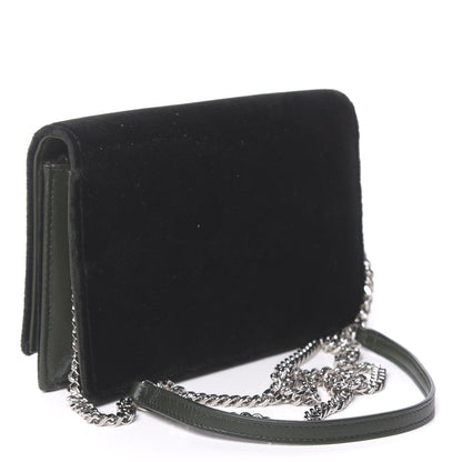 Saint Laurent Velvet Crystal Monogram Kate Tassel Chain Wallet Green 3 of 11