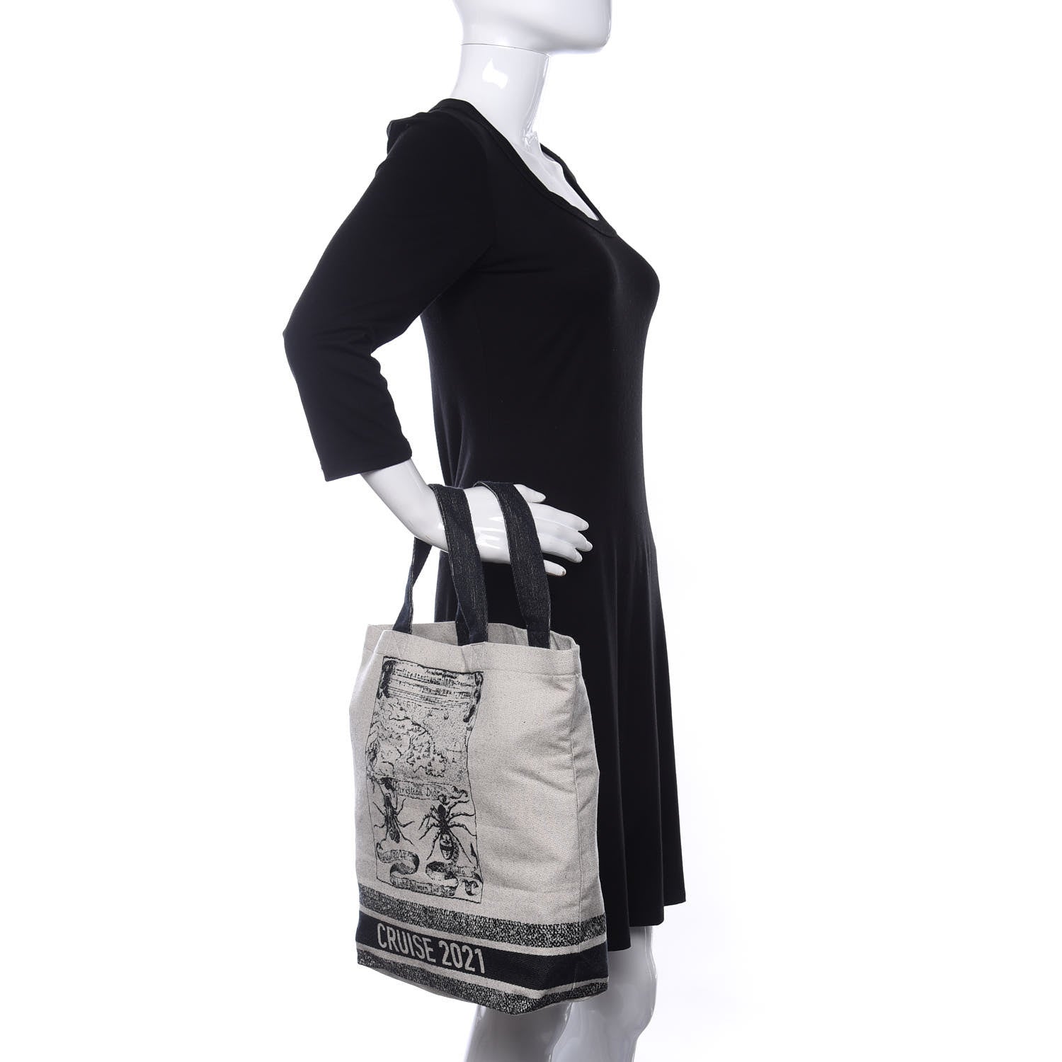 Christian Dior Canvas Print Cruise Tote Ivory Black 2 of 9