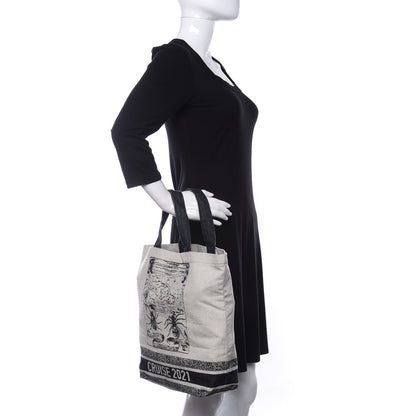 Christian Dior Canvas Print Cruise Tote Ivory Black 2 of 9