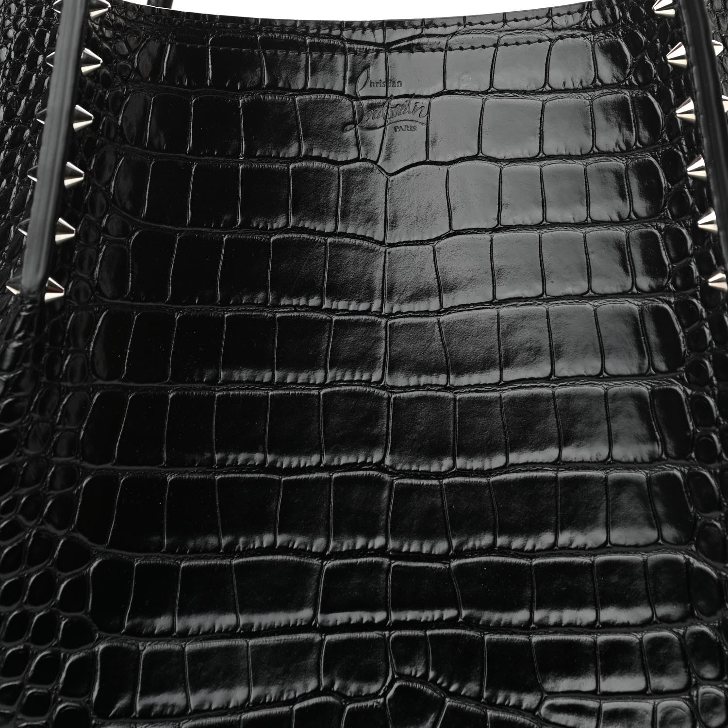 Christian Louboutin Crocodile Embossed Calfskin Spiked Cabarock Shopper Tote Black 7 of 9
