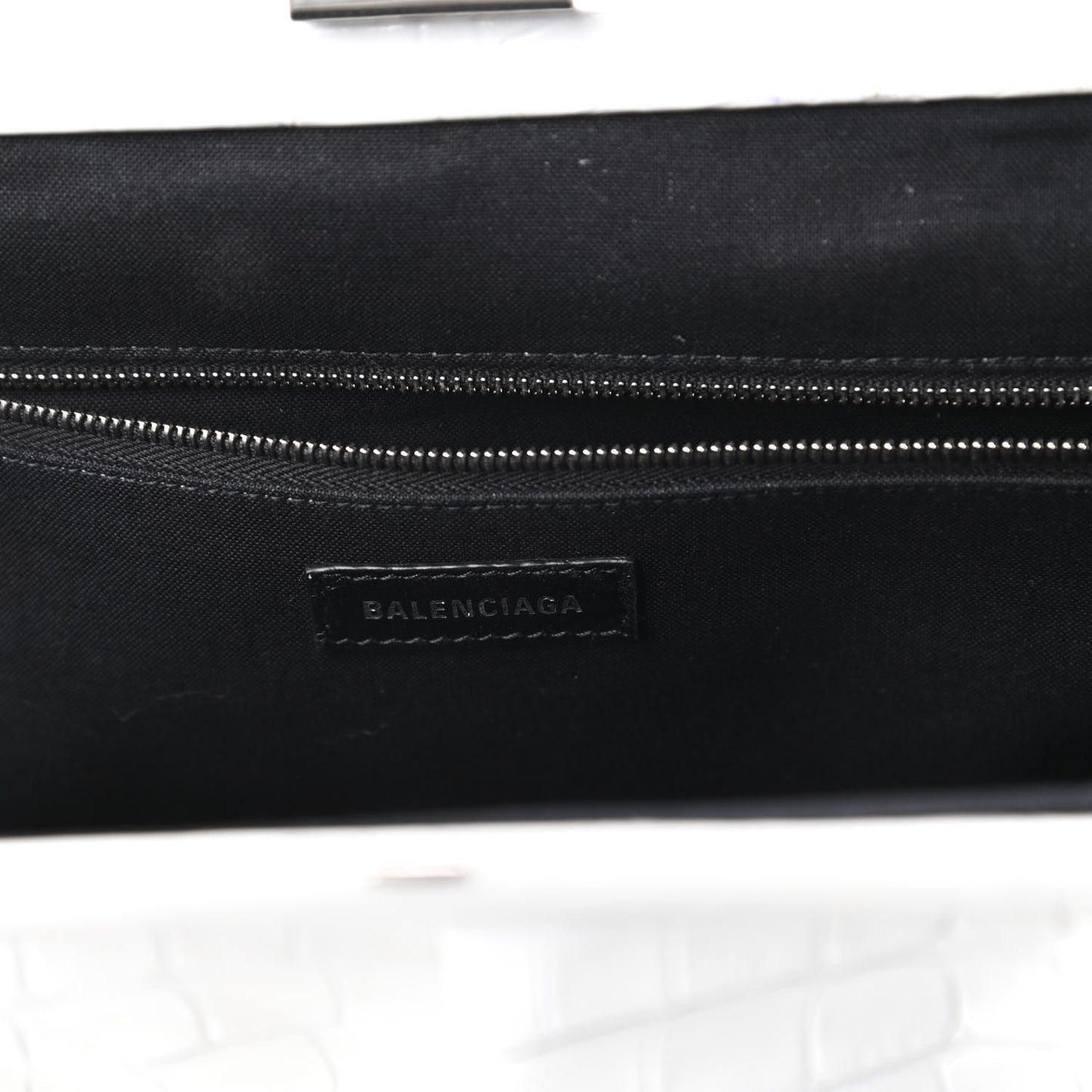 Shiny Supple Calfskin Logo Crocodile Embossed XL Cloud Clutch White