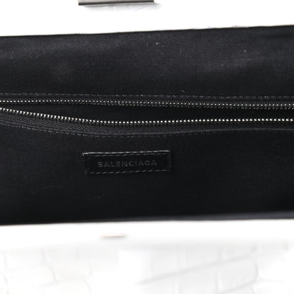 Balenciaga Shiny Supple Calfskin Logo Crocodile Embossed XL Cloud Clutch White 8 of 9