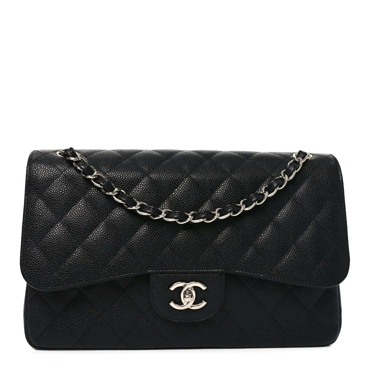 Caviar Quilted Jumbo Double Flap Black