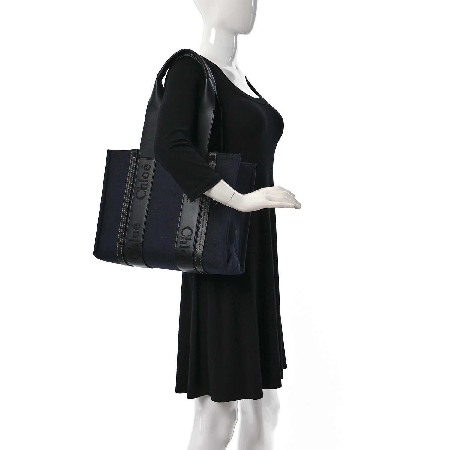 Chloe Calfskin Linen Medium Woody Tote Deep Denim 2 of 10