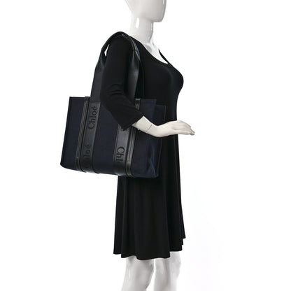 Chloe Calfskin Linen Medium Woody Tote Deep Denim 2 of 10