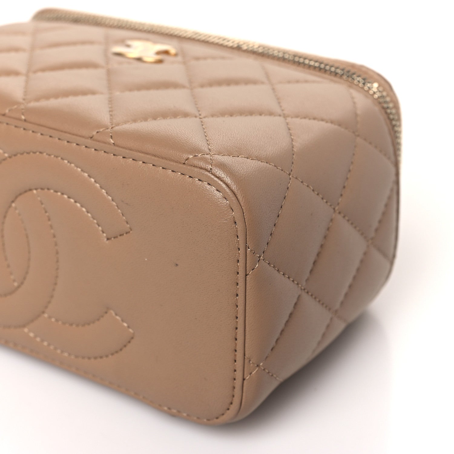 Chanel Lambskin Quilted Metal Small Top Handle Vanity Case With Chain Beige 9 of 9