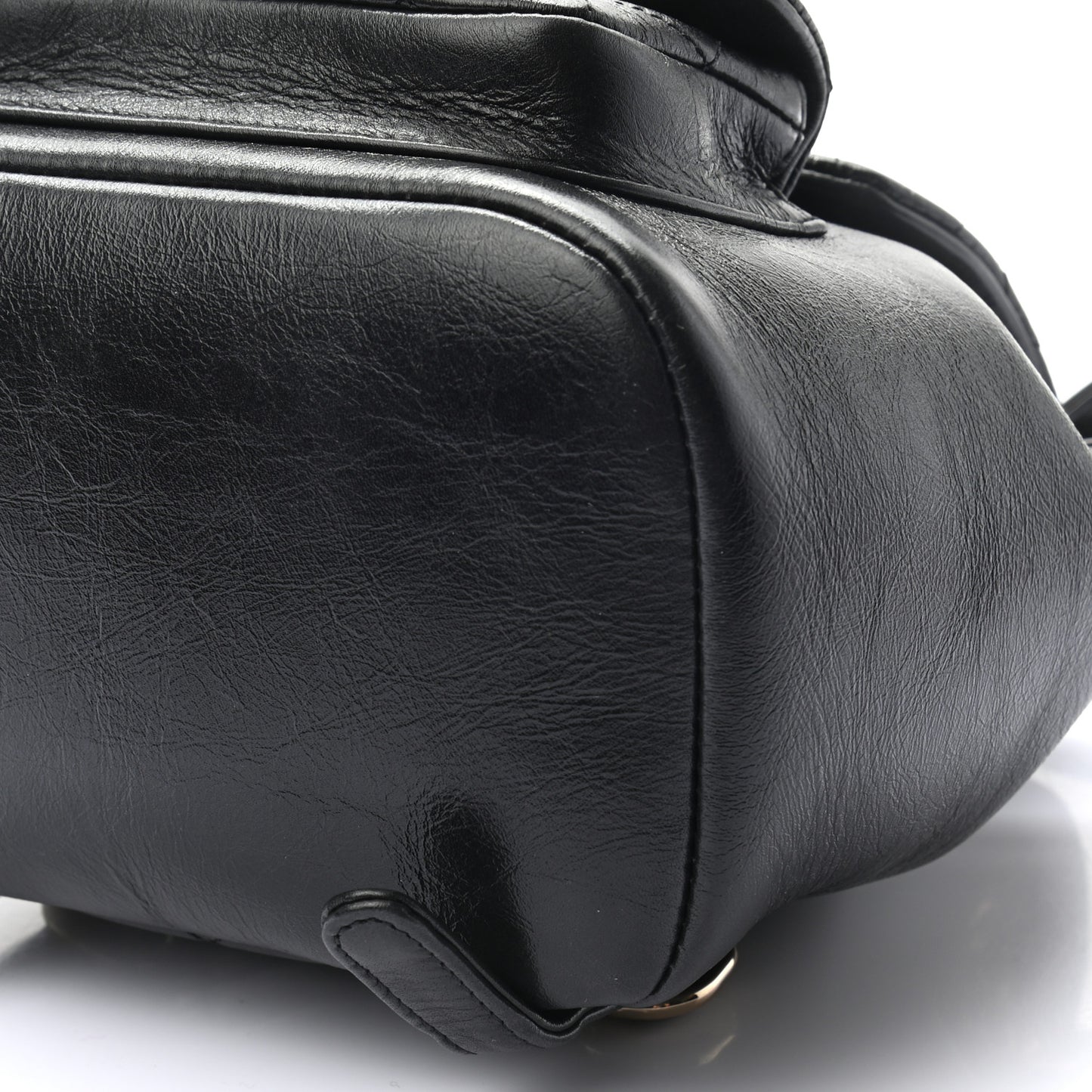 Glazed Aged Calfskin Quilted Small Duma Drawstring Backpack Black