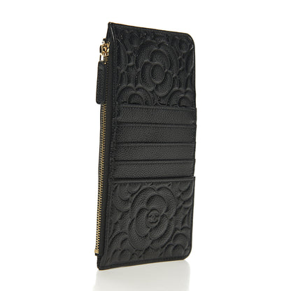 Chanel Caviar Camellia Embossed Classic Flat Wallet Pouch Black 2 of 7