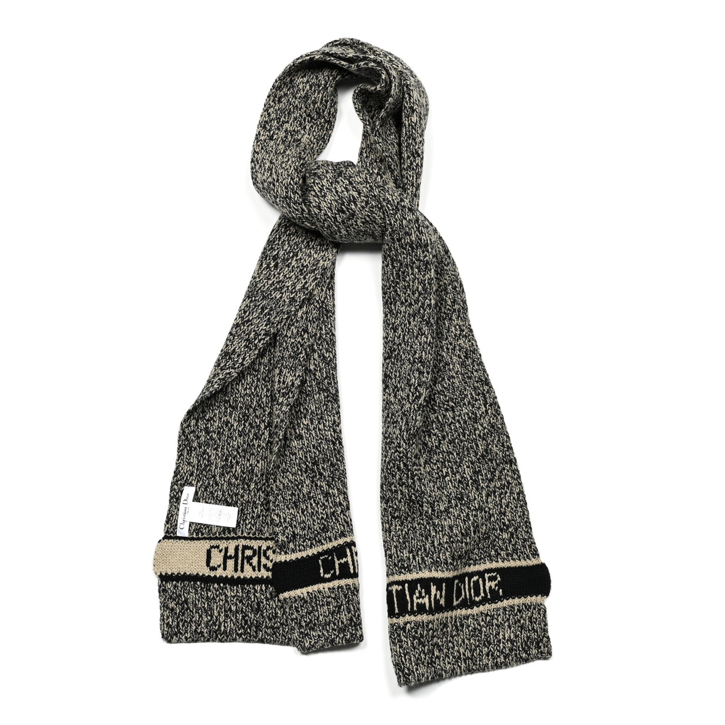 Wool Cashmere Logo Scarf Beige Black