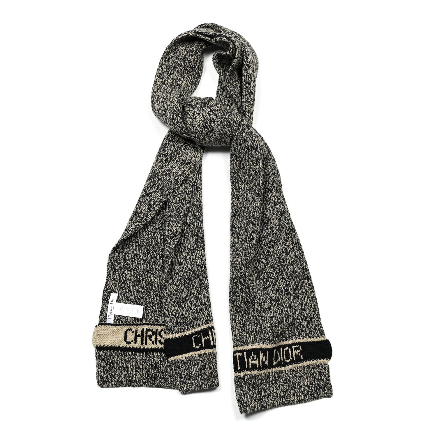 Christian Dior Wool Cashmere Logo Scarf Beige Black 1 of 4