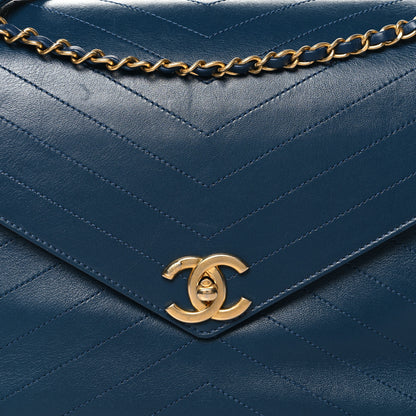 Chanel Lambskin Chevron Stitched Large Envelope Flap Blue 10 of 12