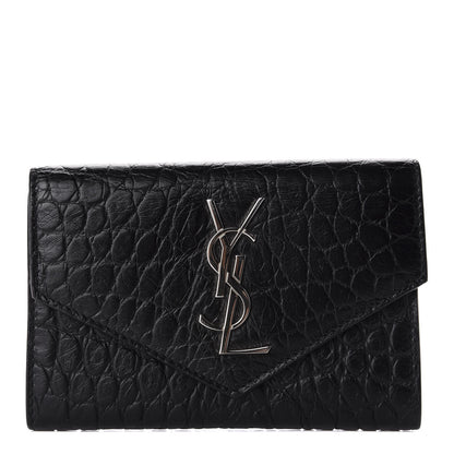 Saint Laurent Calfskin Crocodile Embossed Small Monogram Envelope Wallet Black 1 of 9