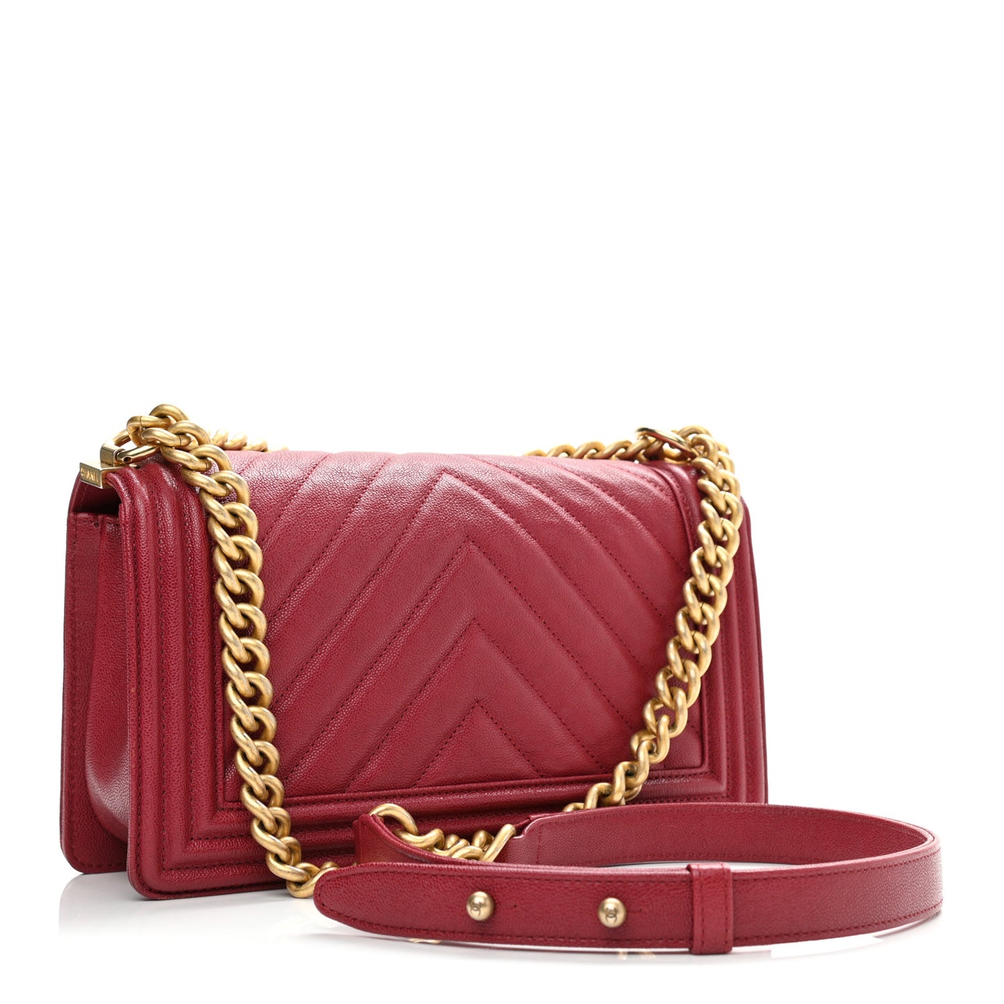 Caviar Chevron Quilted Medium Boy Flap Dark Pink