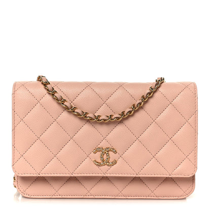 Chanel Grained Calfskin Quilted Strass CC Wallet On Chain WOC Light Pink 1 of 12