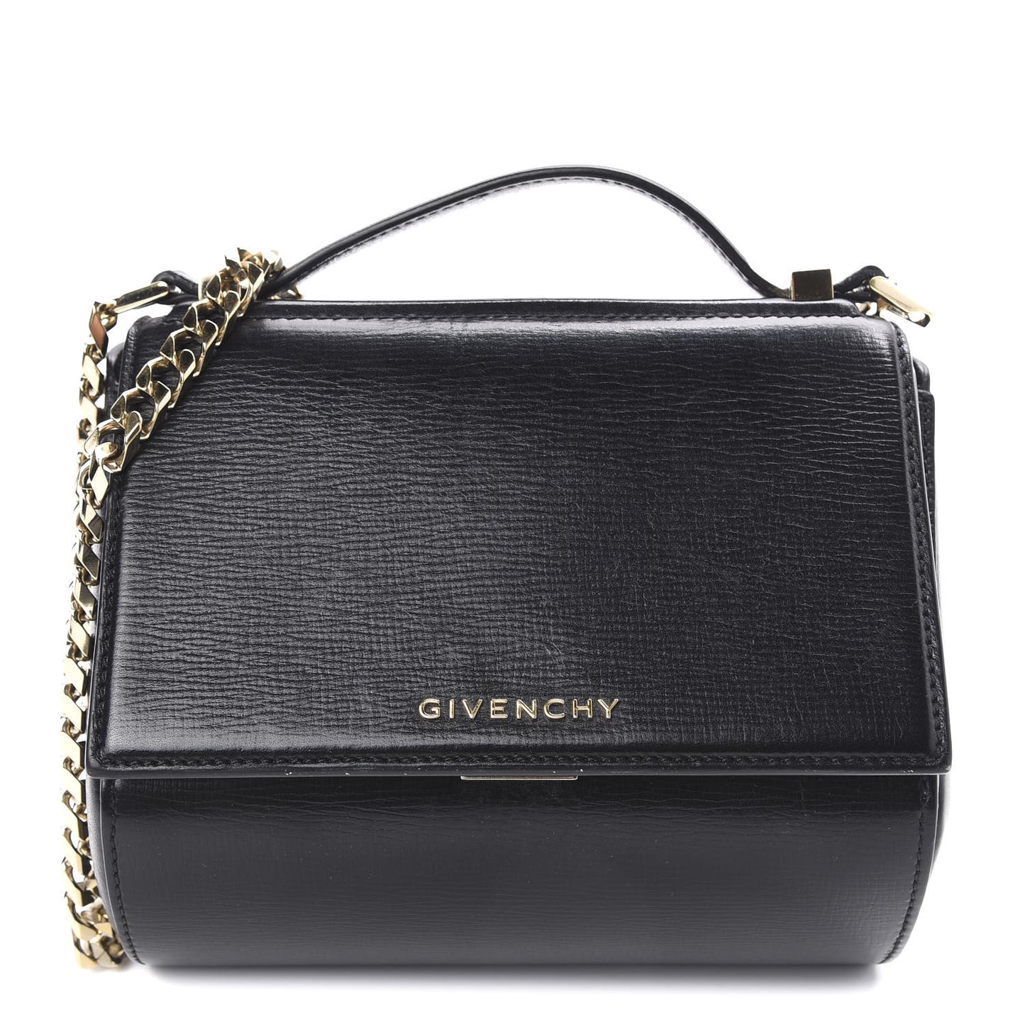 Textured Calfskin Mini Pandora Box Chain Crossbody Bag Black