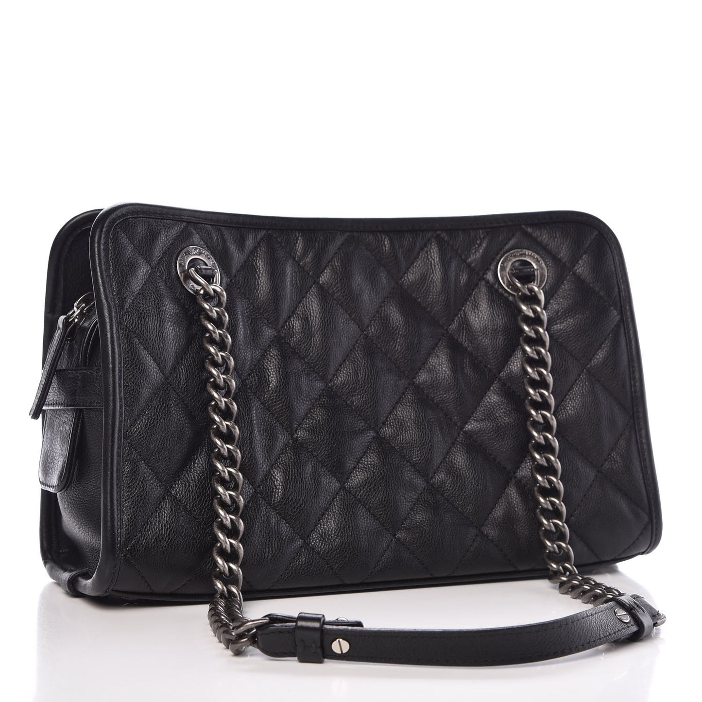 Calfskin Quilted Small Casual Riviera Zip Shoulder Bag Black